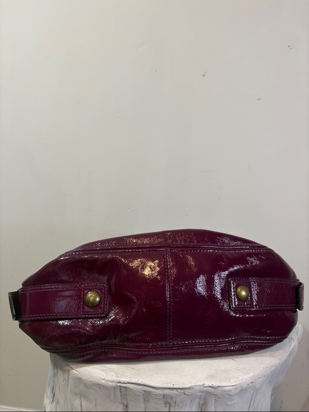 Plum Large/XL Coach 2008 Zoe Patent Leather Hobo Y2K Shiny Slouch It Girl Bag - Picture 6 of 9